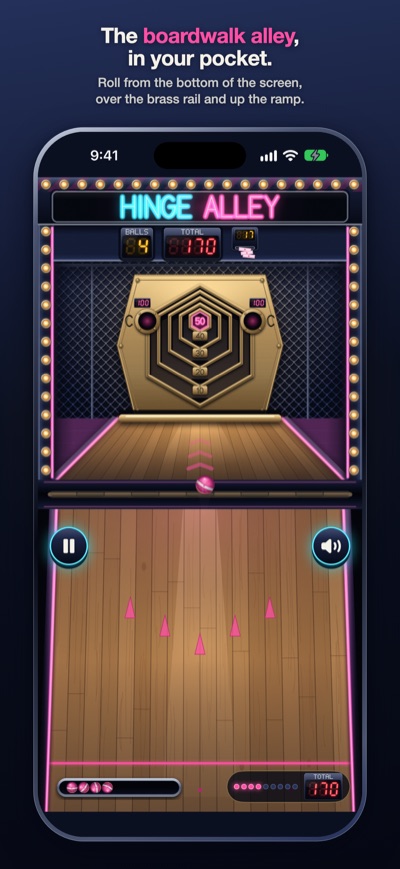 An ordinary phone playing the same game, the brass rail drawn across the middle of the screen where a fold would be.